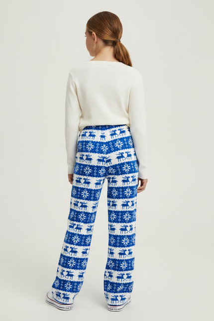 Pantalon Fluide Bleu Noël Imprimé Renne Confortable - Molleton - vue 2