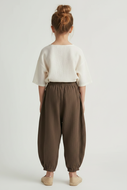 Pantalon Fluide Marron Coton Confortable Ample Enfant - vue 2