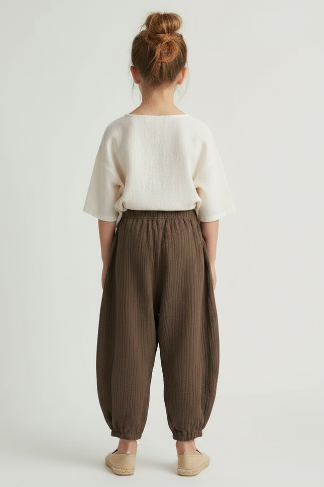 Pantalon Fluide Marron Coton Confortable Ample Enfant - vue 2
