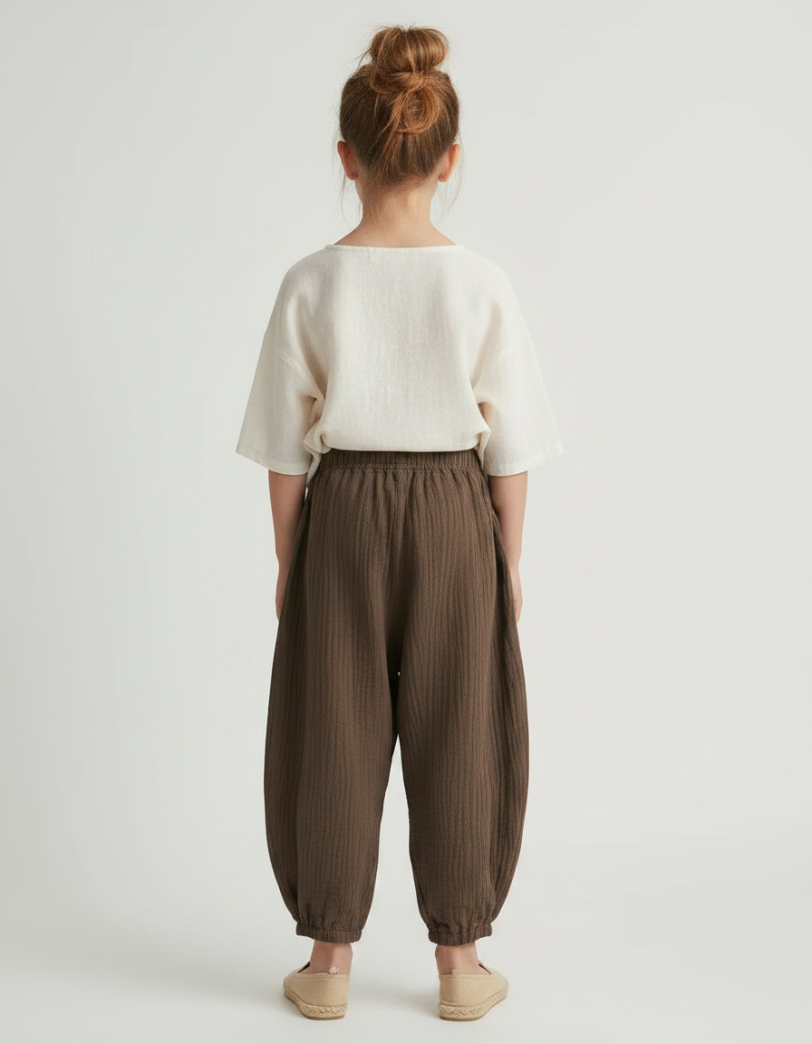 Pantalon Fluide Marron Coton Confortable Ample Enfant - vue 2