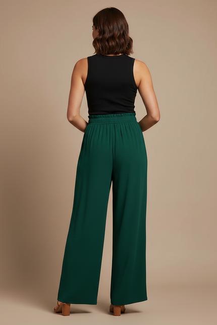 Pantalon Fluide Vert Émeraude Ample Taille Haute Confortable - Polyester - vue 2
