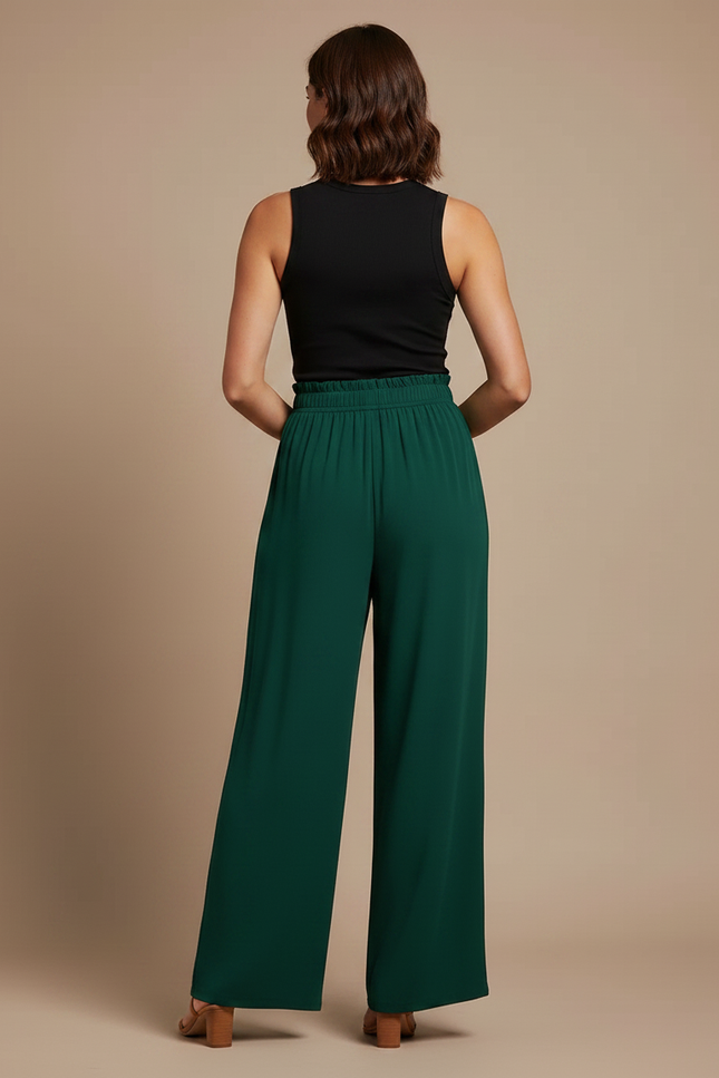Pantalon Fluide Vert Émeraude Ample Taille Haute Confortable - Polyester - vue 2