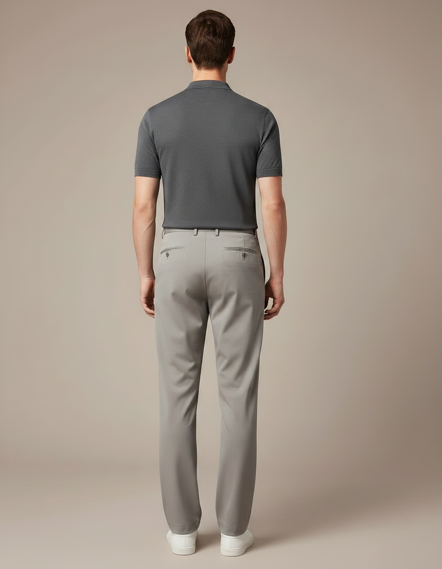 Pantalon Fluide Gris Clair Droit Extensible Homme Décontracté - Polyester - vue 2