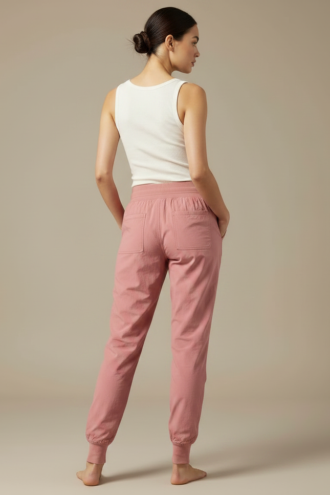 Pantalon Fluide Rose Cordon Jogger Sport Femme - Polyester - vue 2