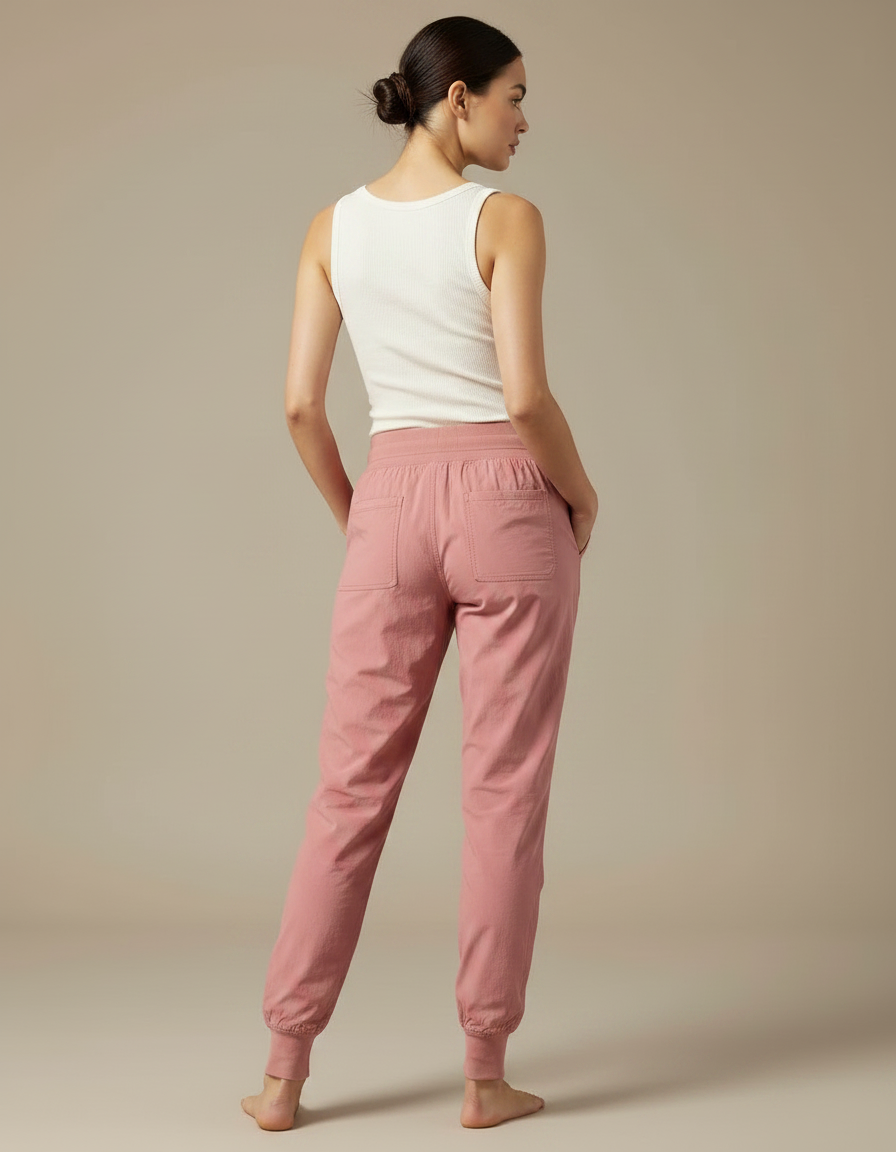 Pantalon Fluide Rose Cordon Jogger Sport Femme - Polyester - vue 2