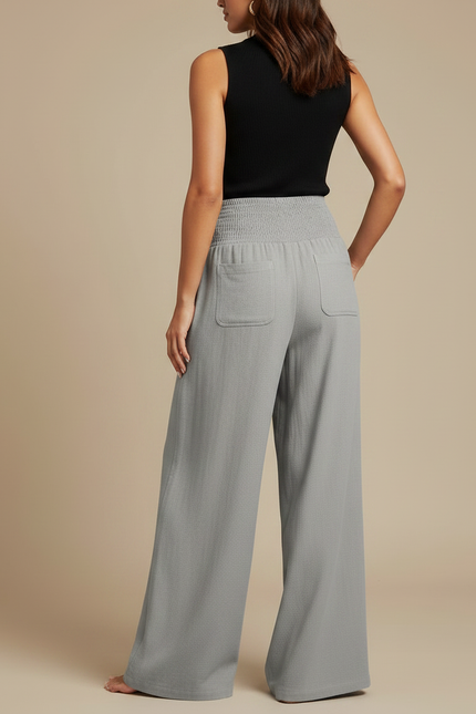 Pantalon Fluide Femme Été Coton - Gris - vue 2