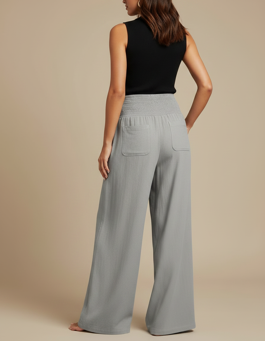 Pantalon Fluide Femme Été Coton - Gris - vue 2