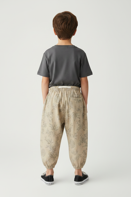 Pantalon Fluide Imprimé Feuillage - Beige Coton - vue 2