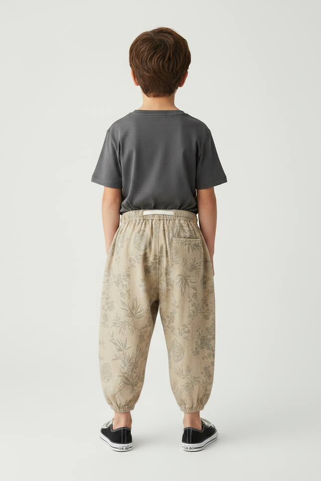 Pantalon Fluide Imprimé Feuillage - Beige Coton - vue 2