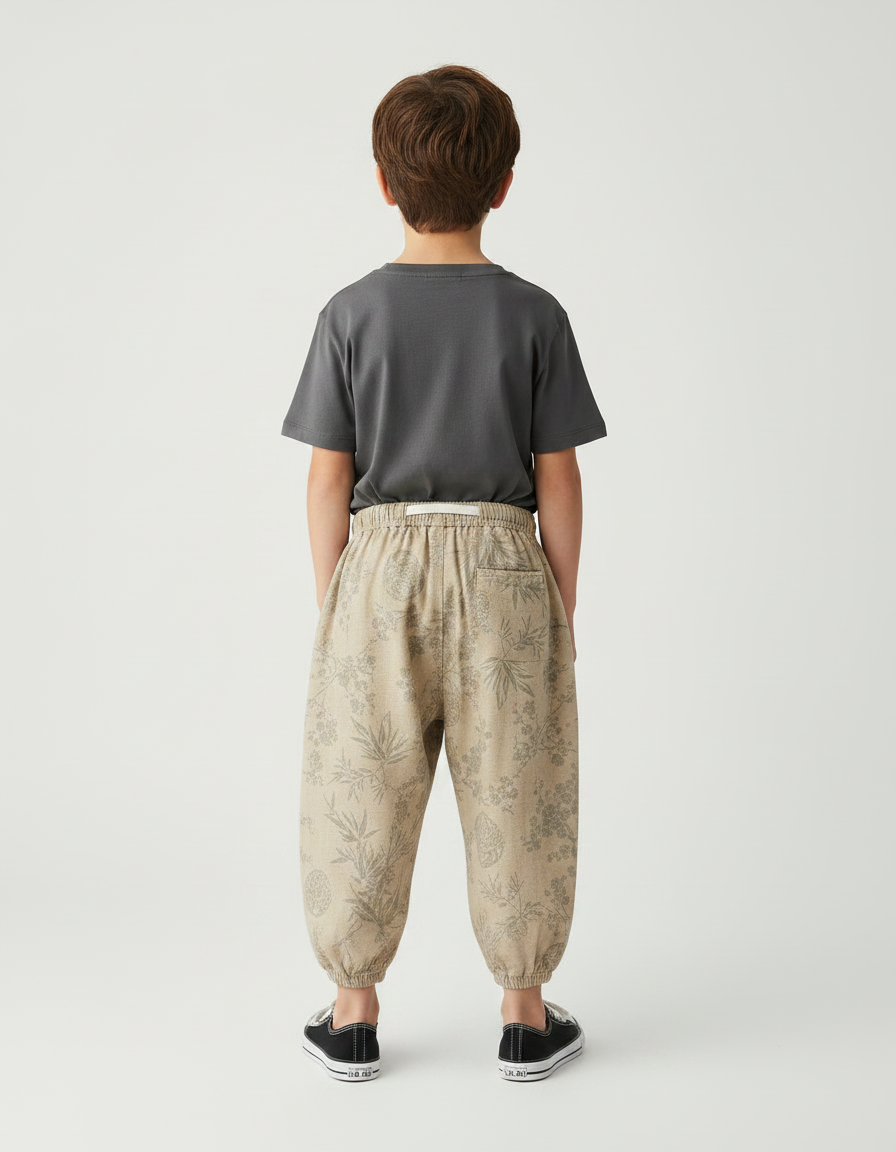 Pantalon Fluide Imprimé Feuillage - Beige Coton - vue 2