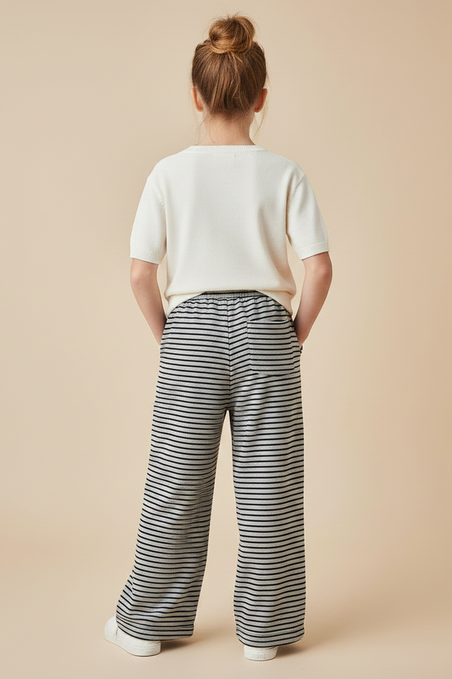 Pantalon Fluide Rayé Large Cordon Décontracté - Imprimé Molleton - vue 2