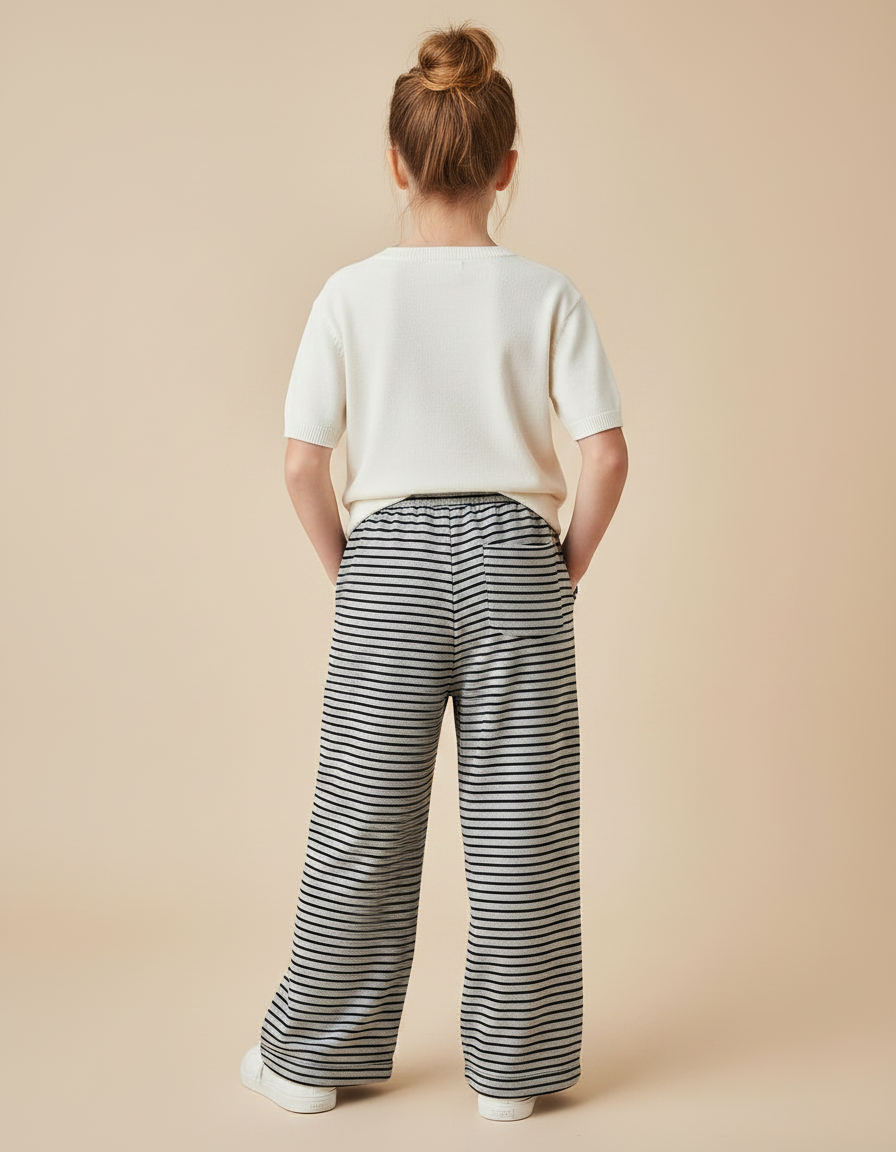Pantalon Fluide Rayé Large Cordon Décontracté - Imprimé Molleton - vue 2