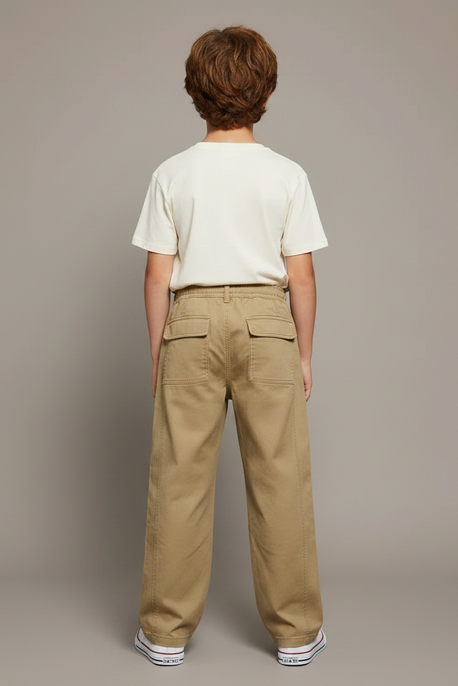 Pantalon Fluide Beige Coton Ample Confortable Garçon - vue 2