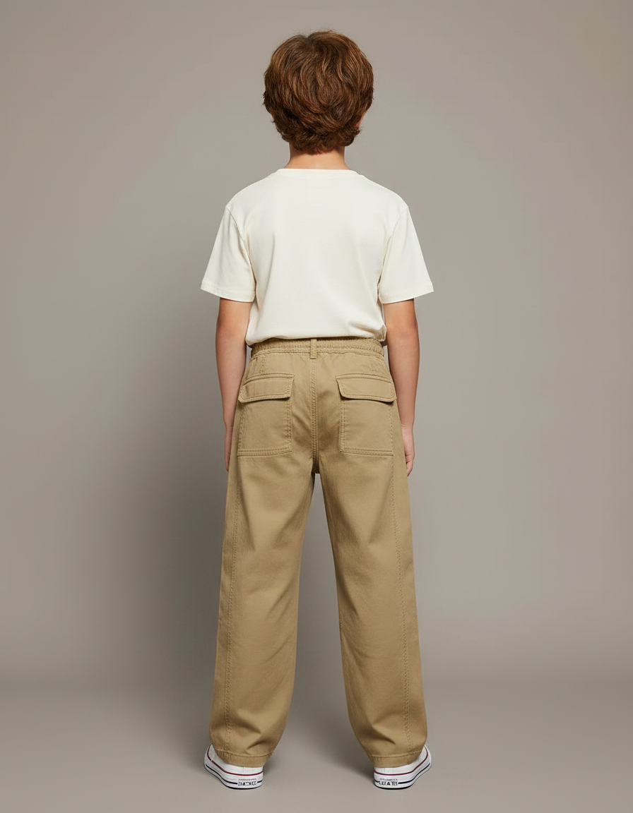 Pantalon Fluide Beige Coton Ample Confortable Garçon - vue 2