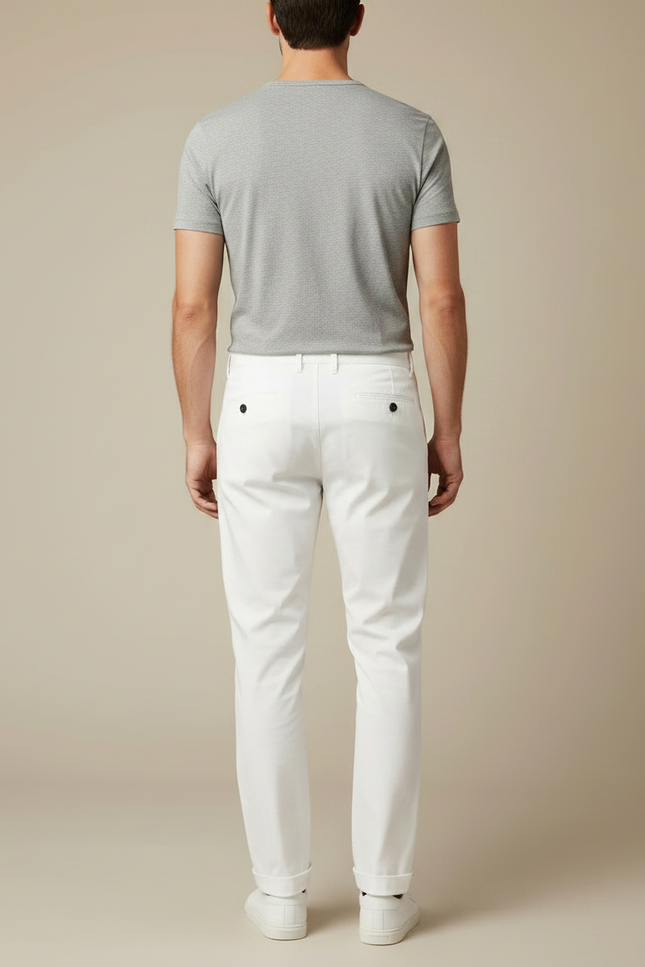 Pantalon Fluide Blanc Droit Coton Homme Élégant - Gabardine - vue 2