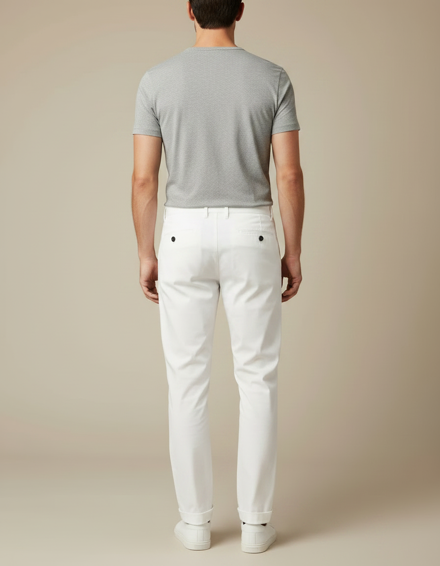 Pantalon Fluide Blanc Droit Coton Homme Élégant - Gabardine - vue 2