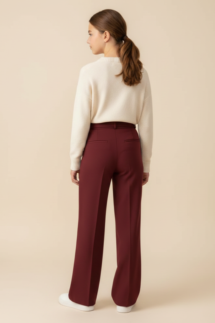 Pantalon Fluide Bordeaux Droit Ceinturé Élégant Fille - Polyester - vue 2
