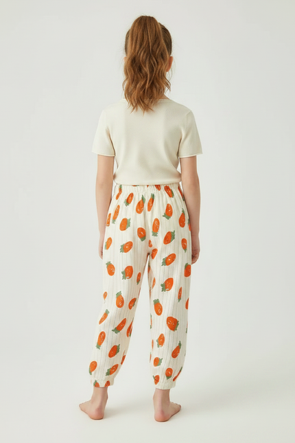 Pantalon Fluide Écru Carottes Rayures Coton Ample Enfant - Imprimé - vue 2