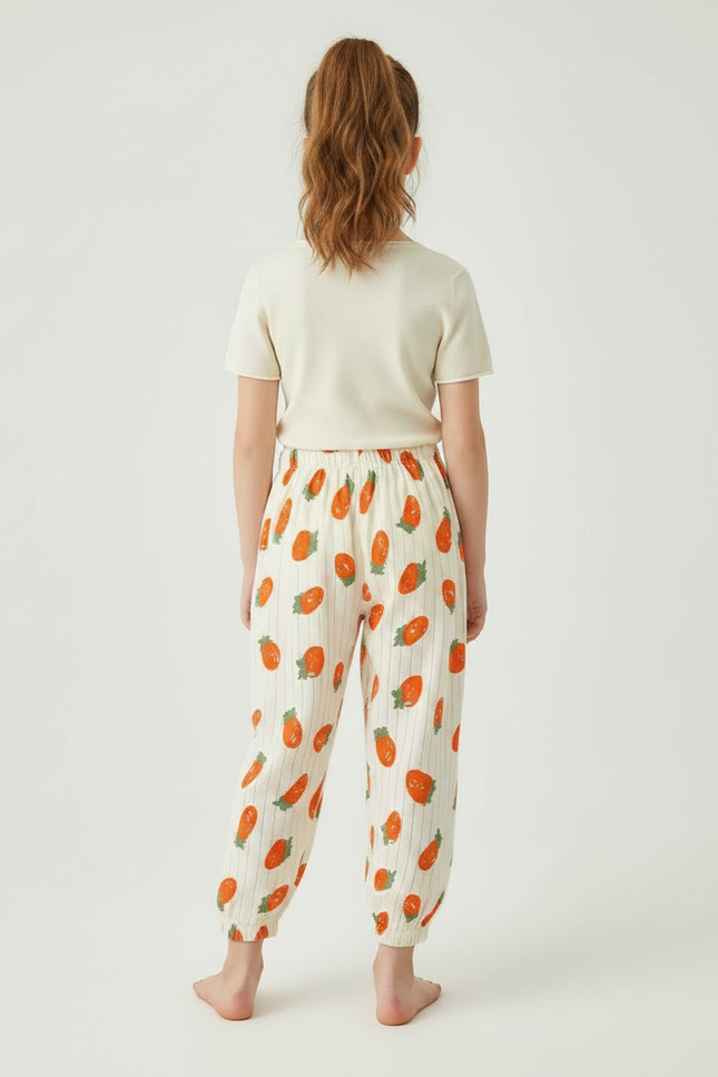 Pantalon Fluide Écru Carottes Rayures Coton Ample Enfant - Imprimé - vue 2