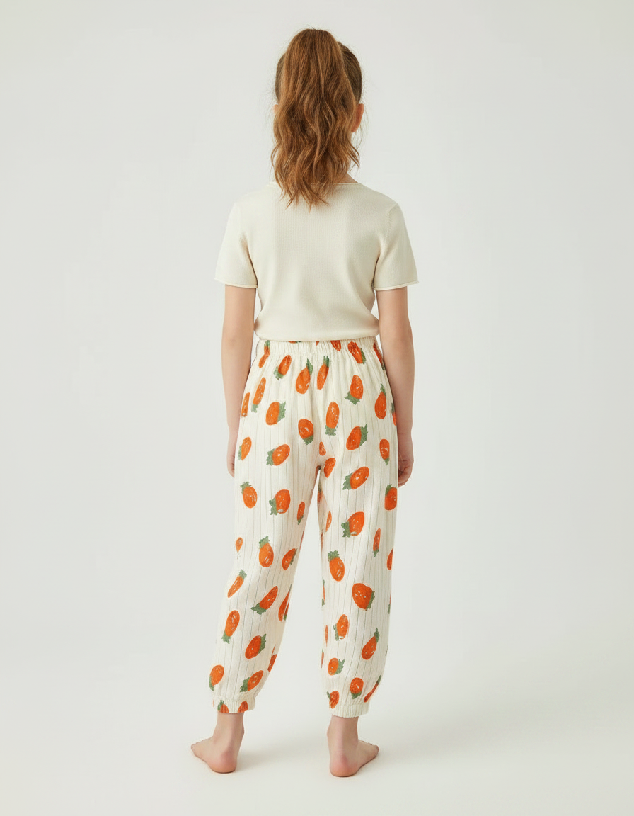 Pantalon Fluide Écru Carottes Rayures Coton Ample Enfant - Imprimé - vue 2