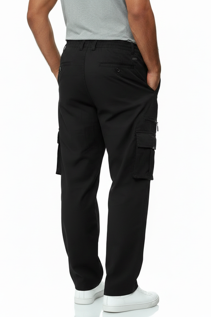 Pantalon Fluide Noir Cargo Décontracté Ample Homme - Polyester - vue 2
