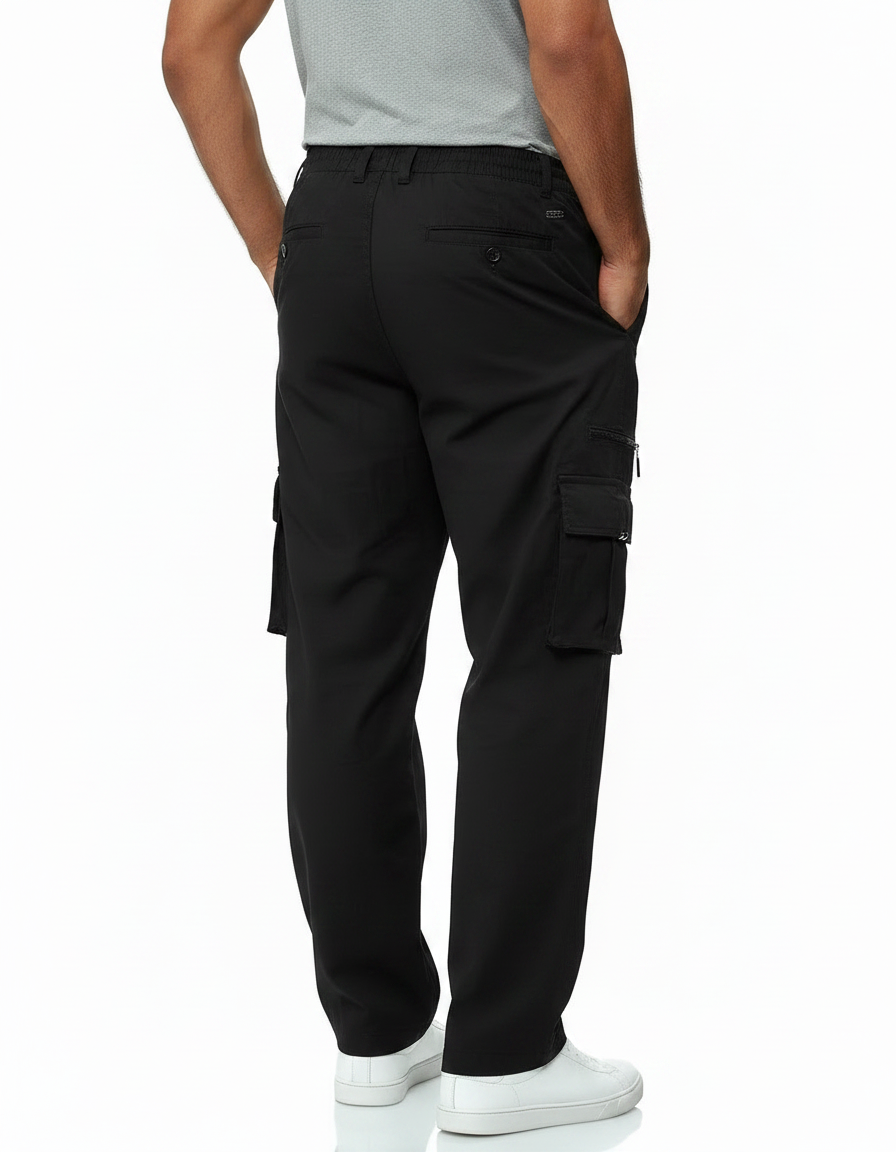 Pantalon Fluide Noir Cargo Décontracté Ample Homme - Polyester - vue 2