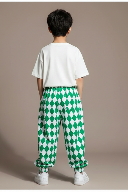 Pantalon Fluide Vert Motif Losanges Ample Enfant - Polyester - vue 2