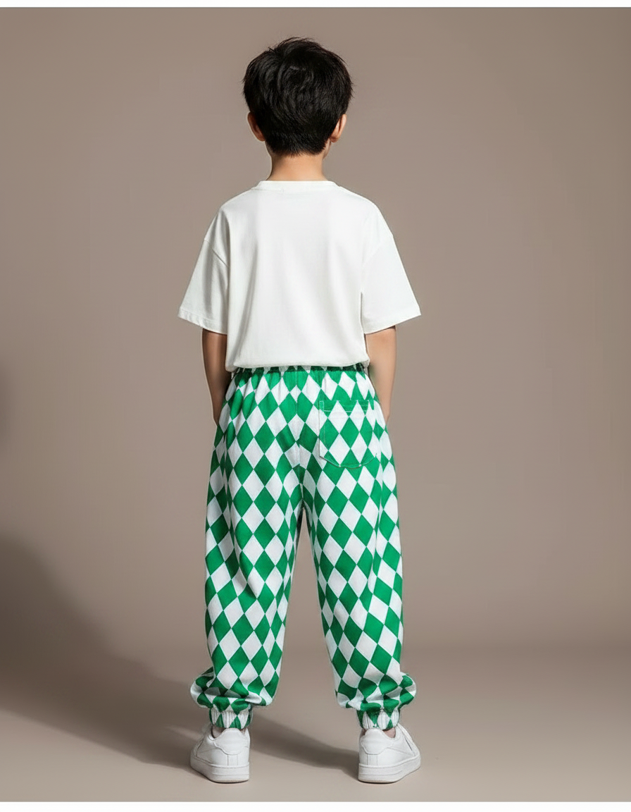 Pantalon Fluide Vert Motif Losanges Ample Enfant - Polyester - vue 2