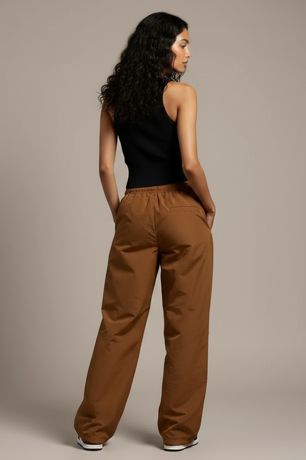 Pantalon Fluide Cargo Marron Ample Taille Basse - Polyester - vue 2