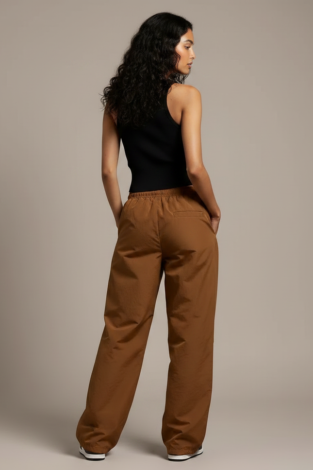 Pantalon Fluide Cargo Marron Ample Taille Basse - Polyester - vue 2