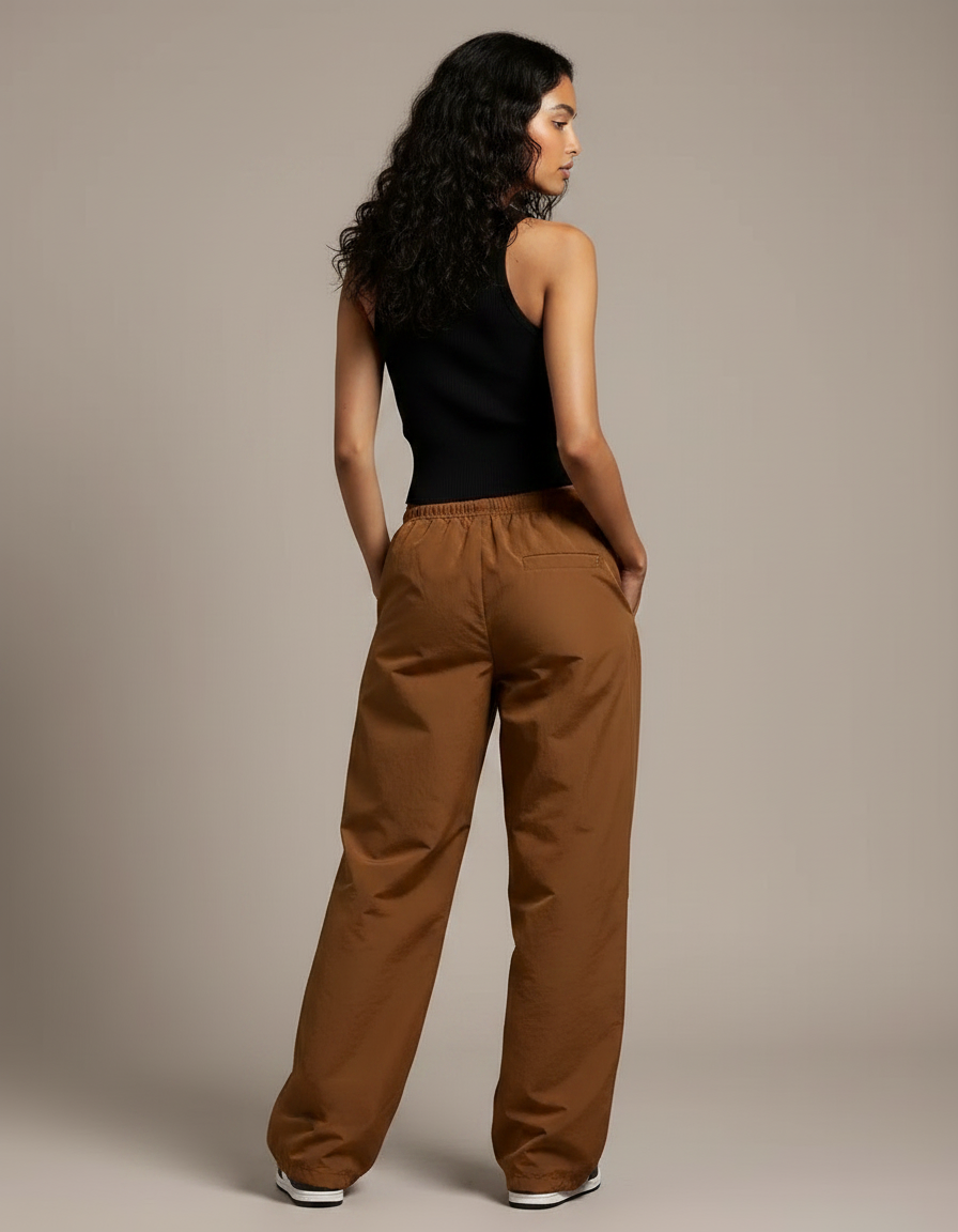 Pantalon Fluide Cargo Marron Ample Taille Basse - Polyester - vue 2