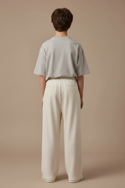 Pantalon Fluide Crème Ample Texturé Cordon Décontracté - Beige Viscose - vue 2