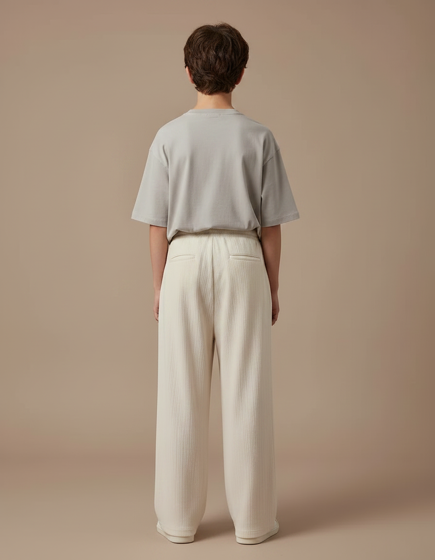 Pantalon Fluide Crème Ample Texturé Cordon Décontracté - Beige Viscose - vue 2