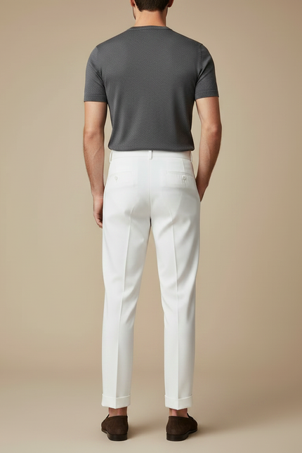 Pantalon Fluide Blanc Plissé Élégant Droit Homme - Viscose - vue 2