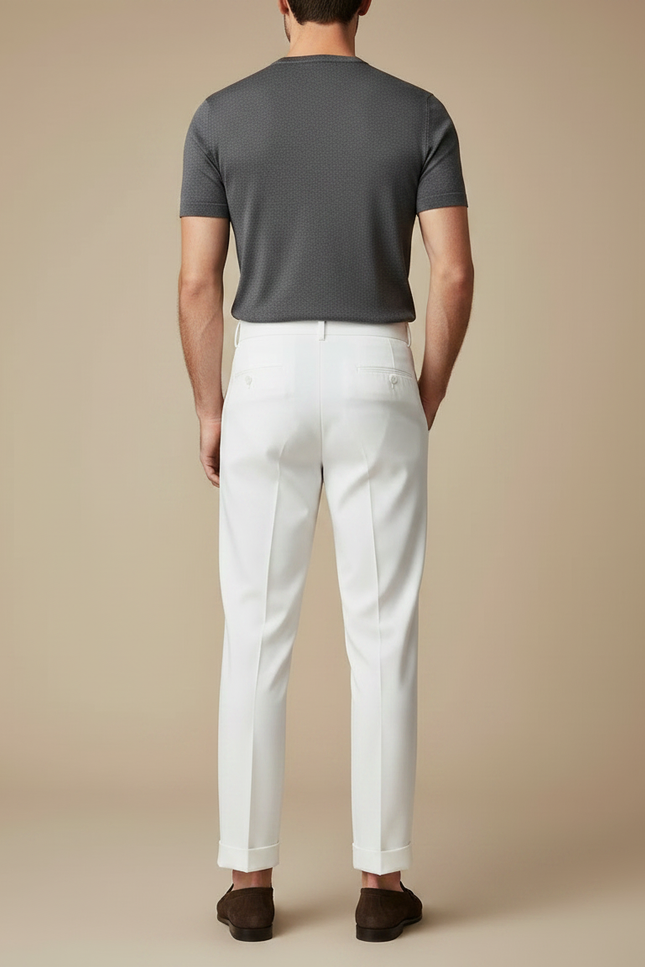 Pantalon Fluide Blanc Plissé Élégant Droit Homme - Viscose - vue 2