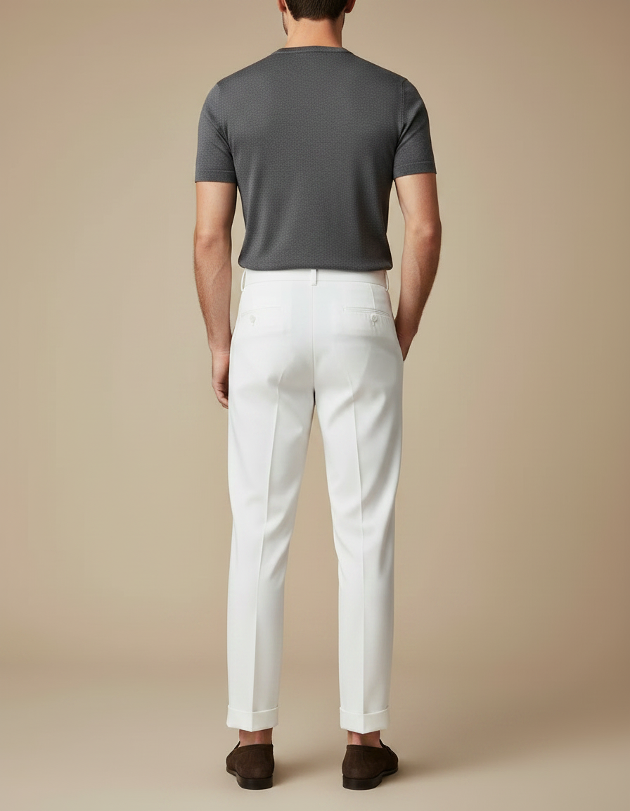 Pantalon Fluide Blanc Plissé Élégant Droit Homme - Viscose - vue 2