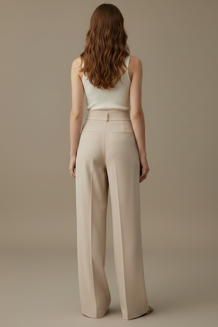 Pantalon Fluide Femme Beige Palazzo Viscose - Polyester - vue 2