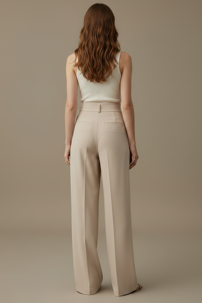 Pantalon Fluide Femme Beige Palazzo Viscose - Polyester - vue 2