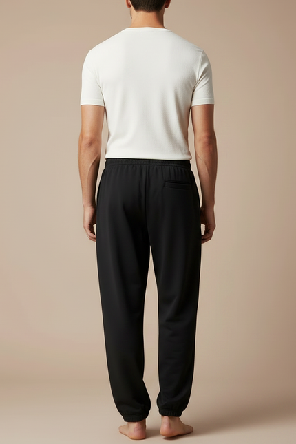 Pantalon Fluide Noir Ample Confortable Élastique - Molleton - vue 2