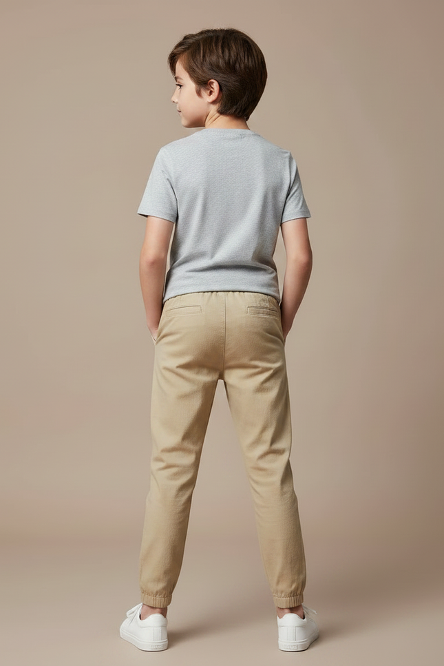 Pantalon Fluide Beige Coton Décontracté Garçon Unicolore - vue 2