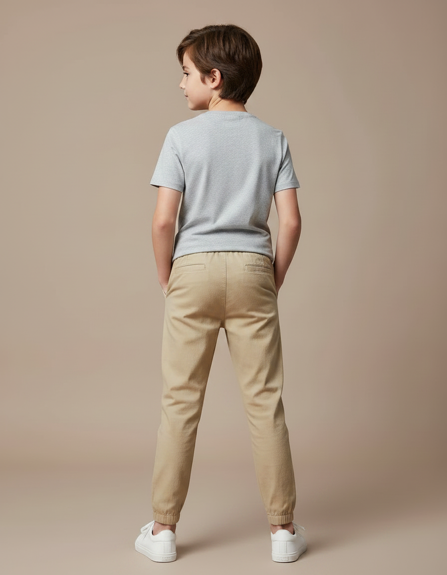 Pantalon Fluide Beige Coton Décontracté Garçon Unicolore - vue 2