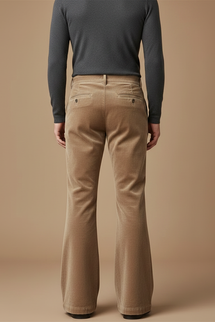 Pantalon Fluide Velours Côtelé Évasé Beige Homme Élégant - Cordé - vue 2