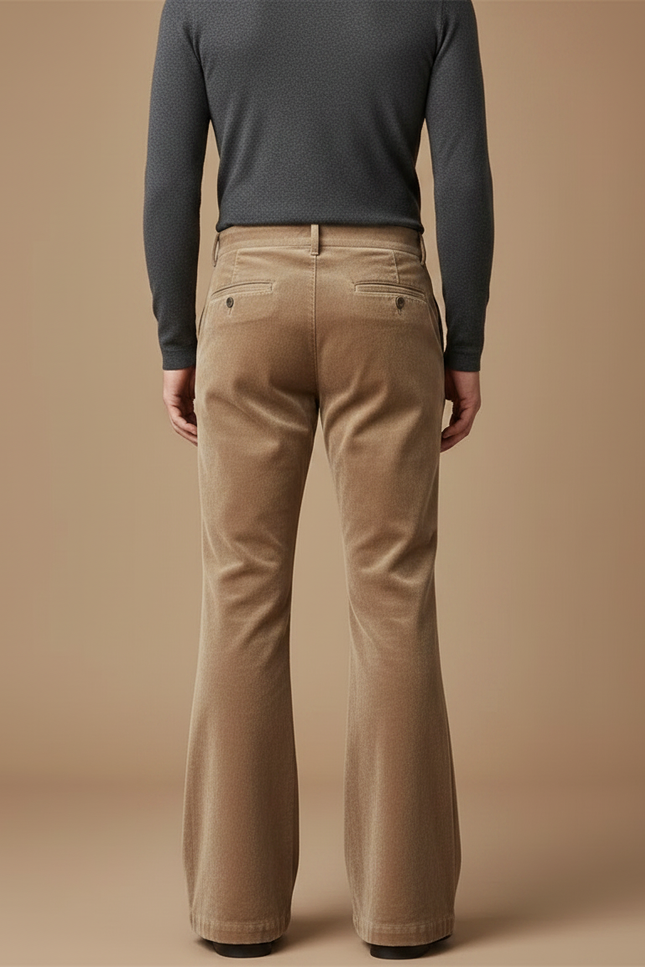 Pantalon Fluide Velours Côtelé Évasé Beige Homme Élégant - Cordé - vue 2