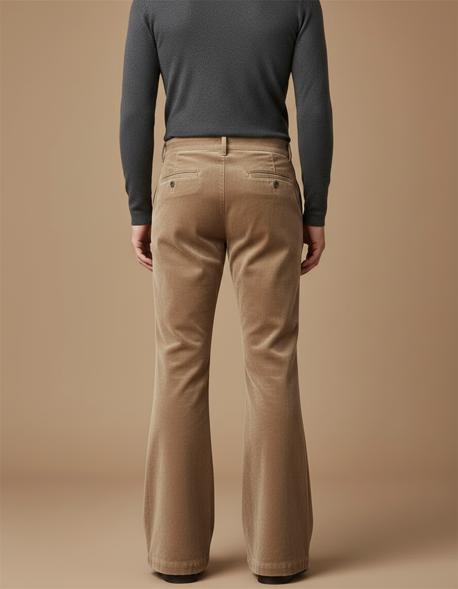 Pantalon Fluide Velours Côtelé Évasé Beige Homme Élégant - Cordé - vue 2