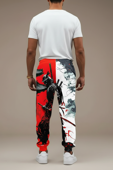 Pantalon Fluide Samouraï Japonais Rouge Blanc Décontracté Homme - Multicolore Molleton - vue 2