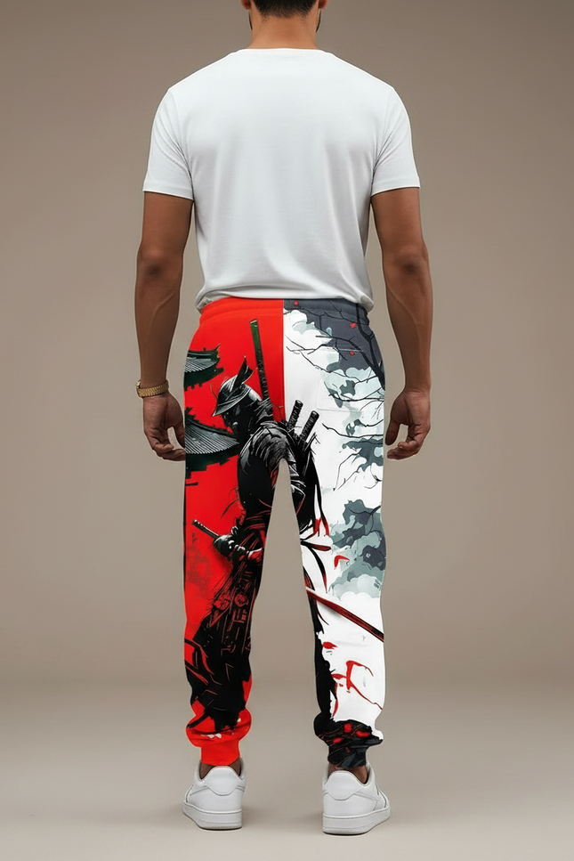 Pantalon Fluide Samouraï Japonais Rouge Blanc Décontracté Homme - Multicolore Molleton - vue 2
