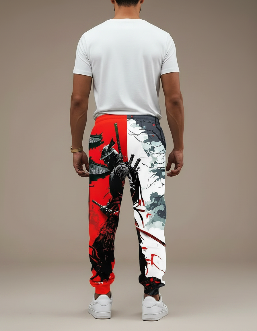 Pantalon Fluide Samouraï Japonais Rouge Blanc Décontracté Homme - Multicolore Molleton - vue 2