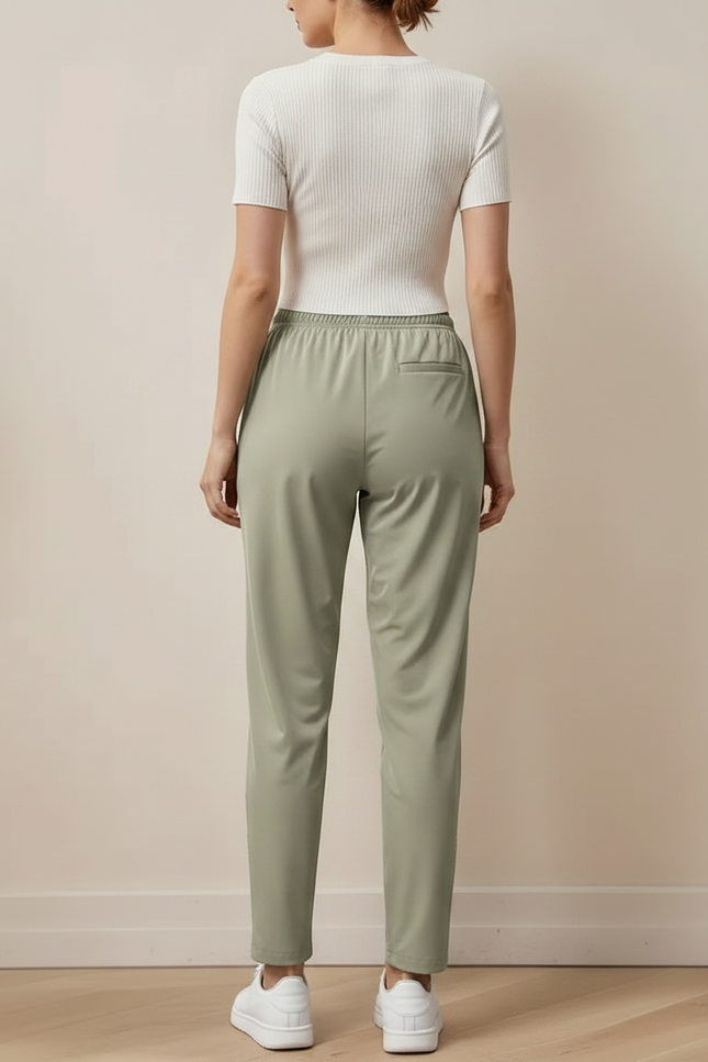 Pantalon Fluide Vert Kaki Droit Décontracté Léger - Polyester - vue 2