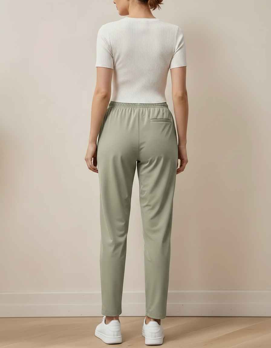 Pantalon Fluide Vert Kaki Droit Décontracté Léger - Polyester - vue 2