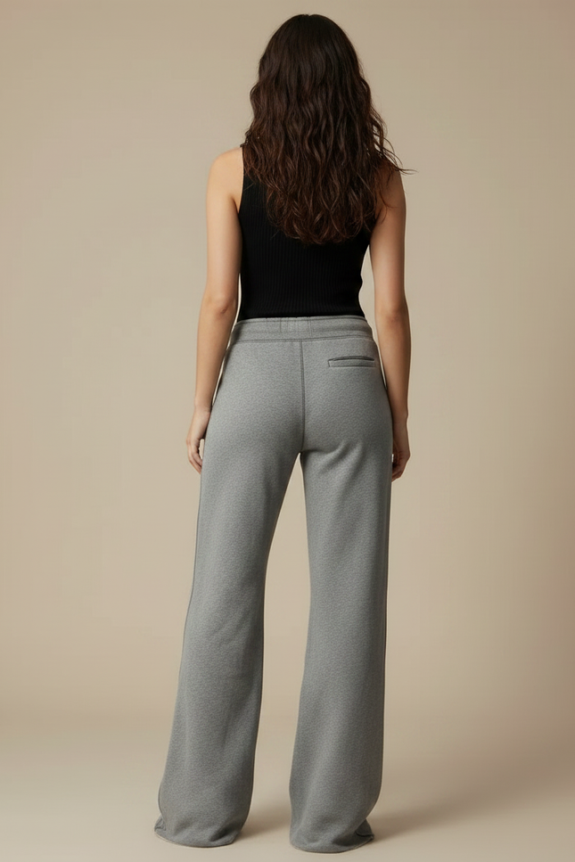 Pantalon Fluide Gris Ample Cordon Décontracté Chic - Molleton - vue 2